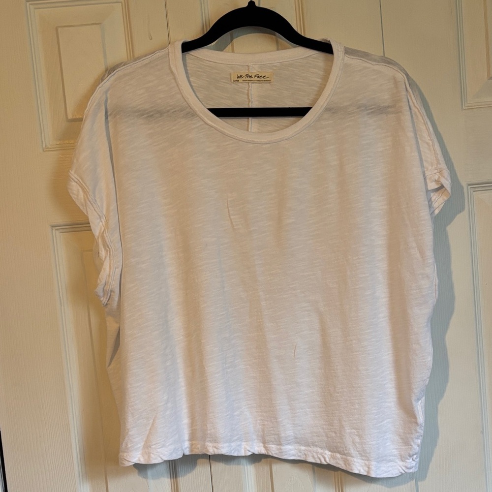 We The Free White Slub Crewneck Dolman Sleeve Tee